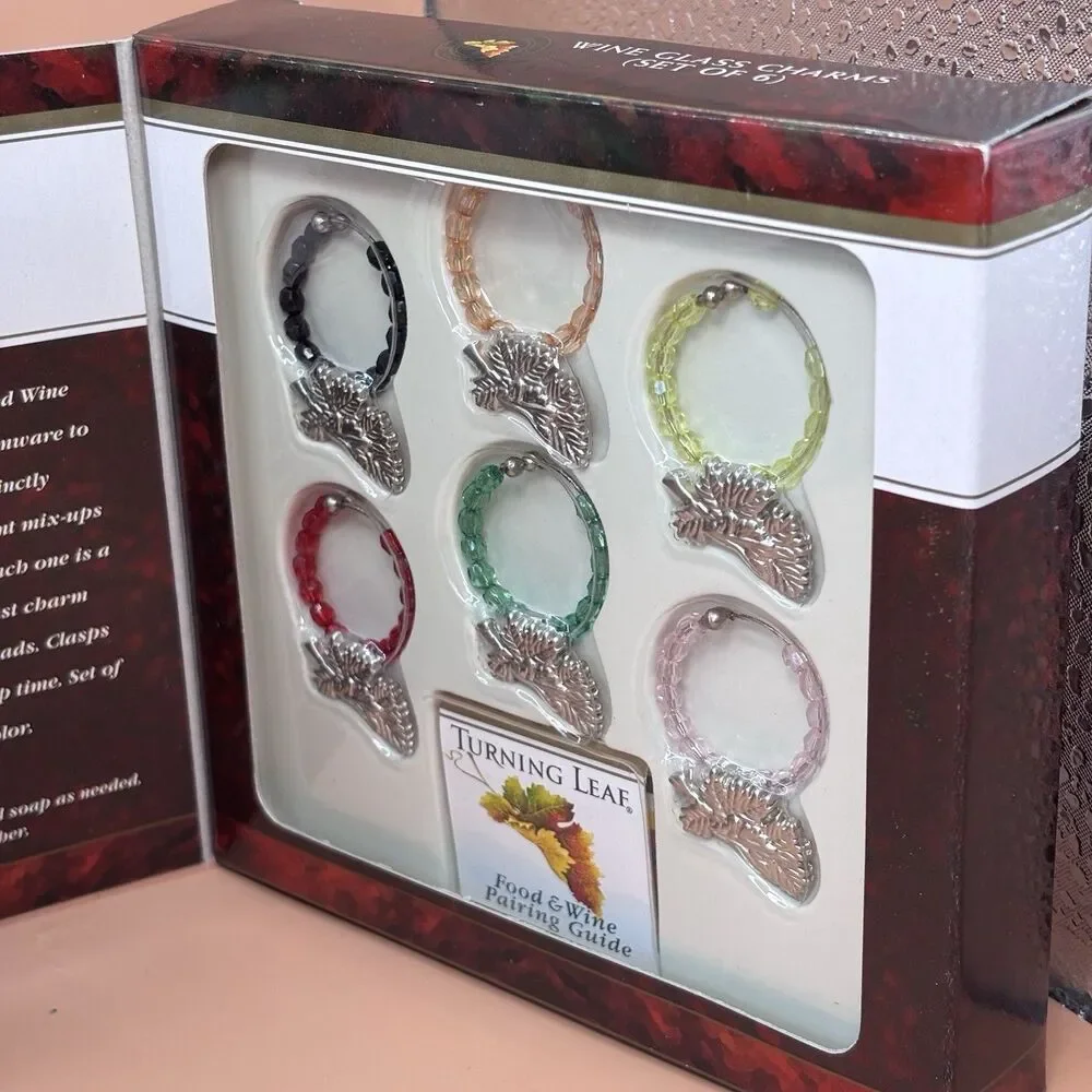 Turning Leaf Wine Glass Charms Set of 6 Beaded Grape Leaf Wine Marker 2002 2 box